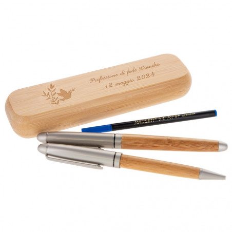 Box 2 penne in legno comunione con incisione Box 2 penne in legno comunione con incisione