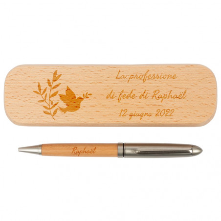 Baptem personalizzato scatola di penna a sfera in legno Baptem personalizzato scatola di penna a sfera in legno