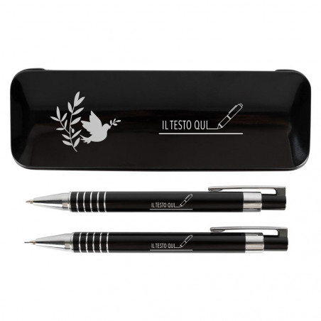 Penna a sfera e porta mine nera con incisione testo di comunione Penna a sfera e porta mine nera con incisione testo di comunione