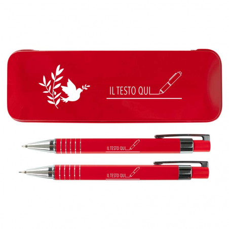 Penna e scatola porta mine rosso inciso testo di comunione Penna e scatola porta mine rosso inciso testo di comunione
