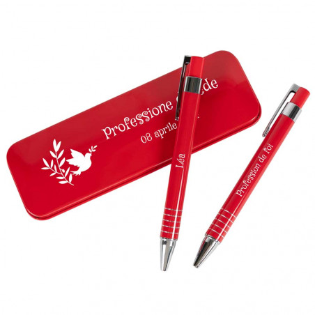 Astuccio portapenne e portamine rosso con incisione della comunione Astuccio portapenne e portamine rosso con incisione della comunione
