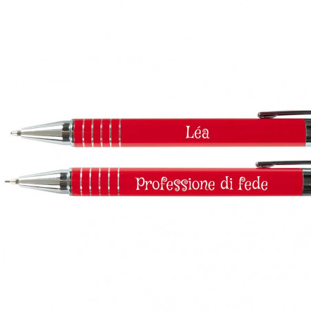 Zoom su penna e comunione porta mine rosse personalizzata Zoom su penna e comunione porta mine rosse personalizzata