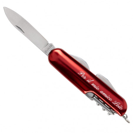 Incisione del testo sul coltello rosso tascabile Incisione del testo sul coltello rosso tascabile