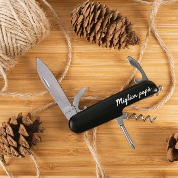 Coltello multifunzione nero personalizzato |Incisione di testo unica