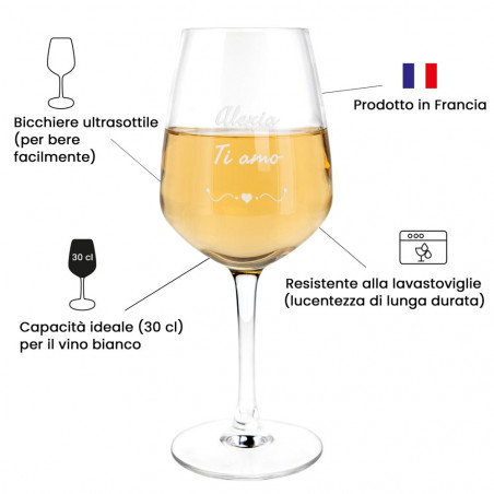 Vino vetro bianco disegno cuore inciso Vino vetro bianco disegno cuore inciso