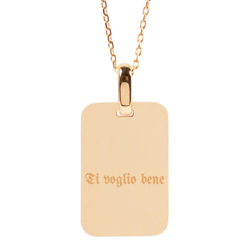 Collana rettangolare in oro placcato con testo inciso