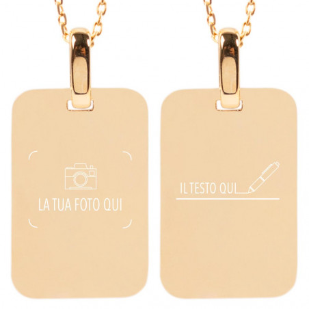 Collana rettangolare in oro placcato incisione foto e testo