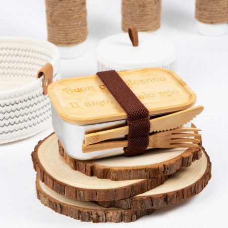 Scatola da pranzo in acciaio bambù personalizzazione incisione Scatola da pranzo in acciaio bambù personalizzazione incisione
