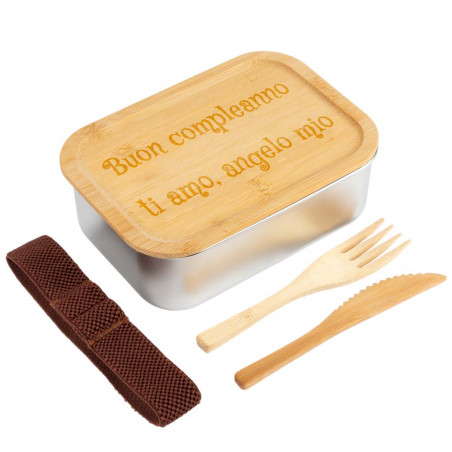 Scatola da pranzo in acciaio bambù personalizzato Scatola da pranzo in acciaio bambù personalizzato