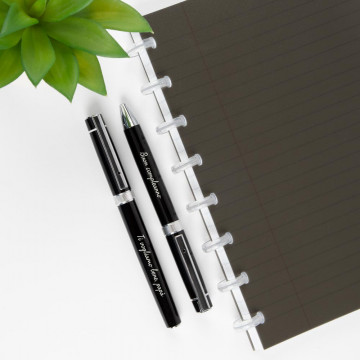Set penna a sfera e roller nera incisa - Set di 2 penne nere