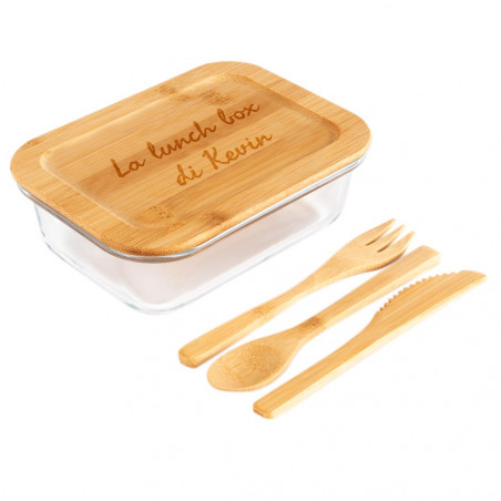 Scatola di vetro in legno e inciso