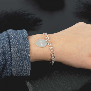 Bracciale in argento inciso medaglione - Bracciale rotondo personalizzato