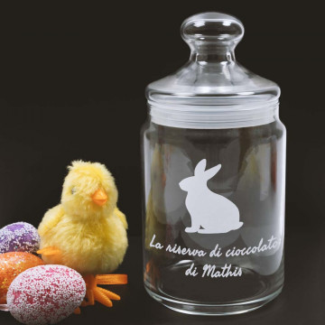 Scatola di caramelle in vetro personalizzata con incisione del testo