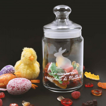 Scatola di caramelle in vetro inciso con caramelle Haribo al 100%