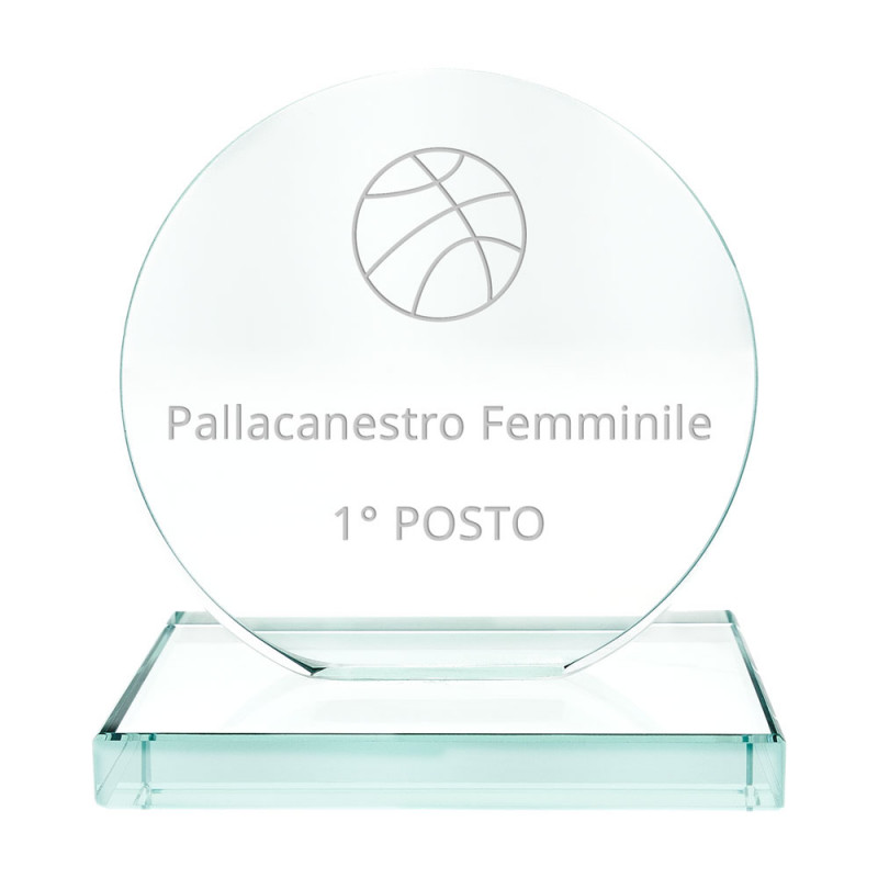 Telaio rotondo in vetro inciso con base