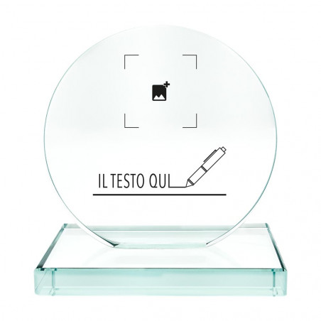 Telaio in vetro rotondo con incisione di testo Telaio in vetro rotondo con incisione di testo