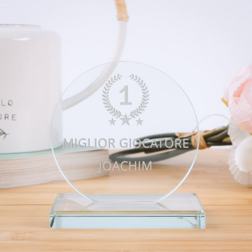 Trofeo rotondo in vetro con incisione del testo |Regalo ricompensa unico