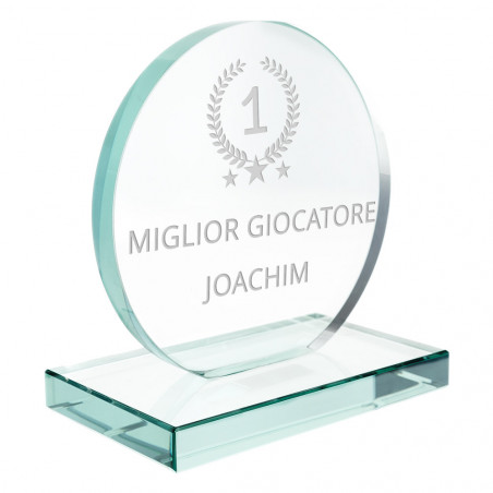 Trofeo di vetro rotondo con testo e ricompensa di design Trofeo di vetro rotondo con testo e ricompensa di design