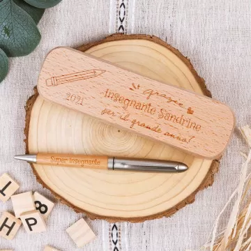 Penna Personalizzata in Legno con Cofanetto - Regalo Fine Anno per Maestra/Maestro