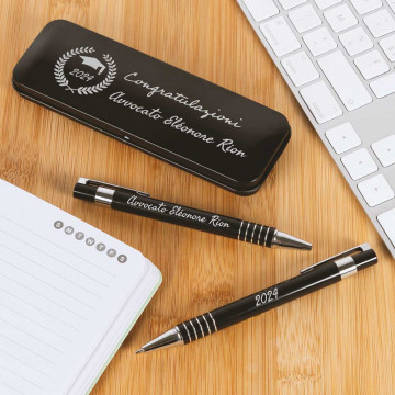 Set Penna e Portamine Personalizzati con Cofanetto Nero - Idea Regalo Elegante