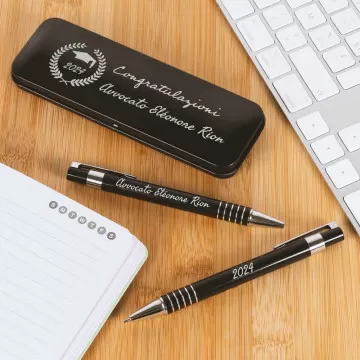 Set Penna e Portamine Personalizzati con Cofanetto Nero - Idea Regalo Elegante