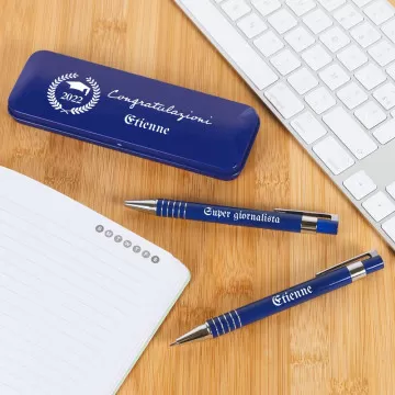 Set Penna e Portamine Personalizzati con Cofanetto Blu - Design Congratulazioni