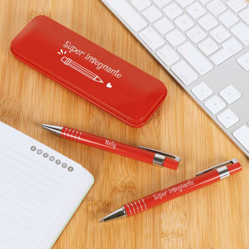 Penna a sfera rossa personalizzata e matita meccanica |Regalo insegnante inciso