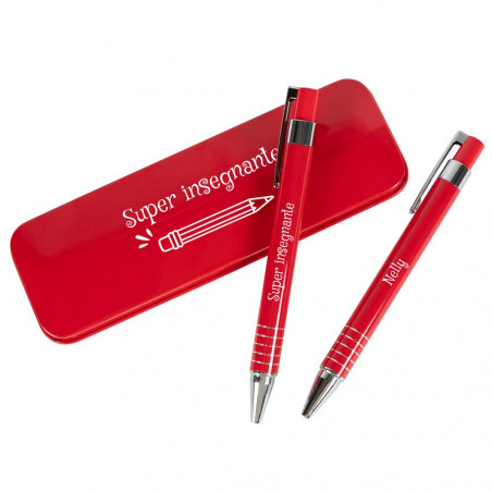 Personalizzato penna e scatola porta mine rosso - Maestro di regalo Personalizzato penna e scatola porta mine rosso - Maestro di regalo