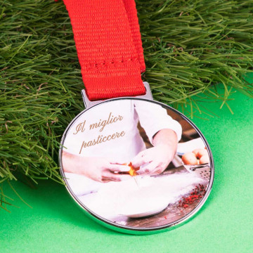 Medaglia premio in argento personalizzata con foto