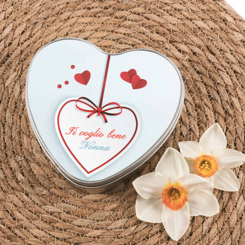 Scatola a cuore personalizzata in metallo argentato - Scatola a cuore stampata con foto