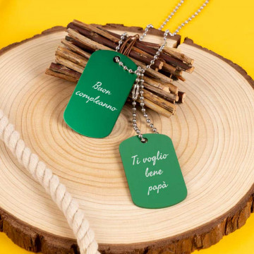 Piastrina militare verde doppia con incisione del testo