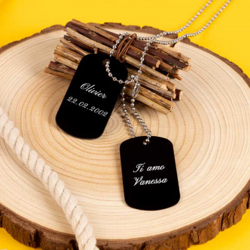 Colletto militare nera doppia per cani con personalizzazione del testo