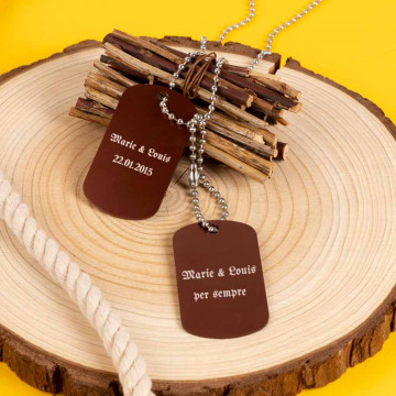 Dog tag militare doppio marrone per personalizzare con testo inciso