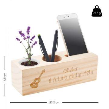 Postazione da tavolo personalizzata in legno con pianta