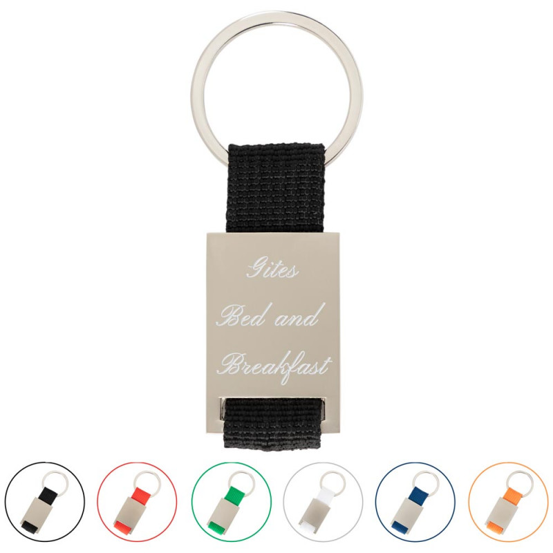 Portachiavi in metallo e tessuto inciso