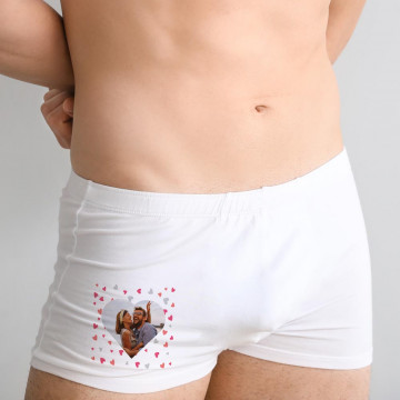 Boxer Personalizzato con Foto e Cuori | Regalo Romantico per Coppie