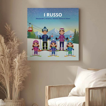 Quadro Personalizzato Famiglia sulla Neve – Tela con Testo