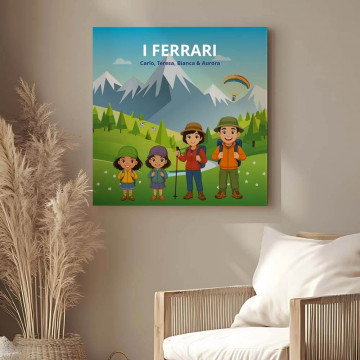Quadro Personalizzato Famiglia in Montagna – Escursione su Tela