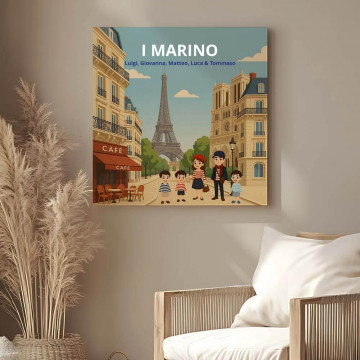 Quadro personalizzato famiglia a Parigi – Eleganza su tela