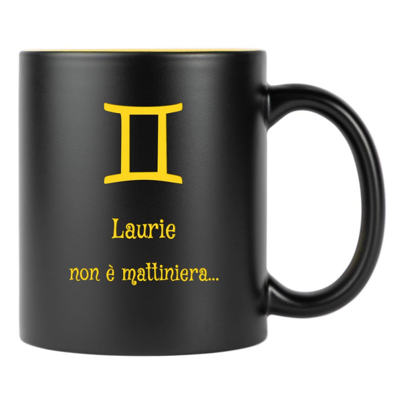 Tazza nera e gialla incisa