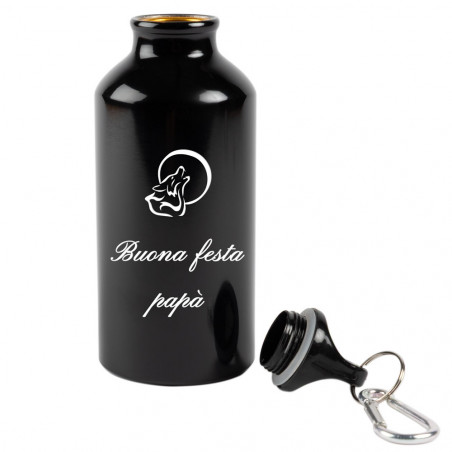 Bottiglia sportiva nera con moschettone personalizzato Bottiglia sportiva nera con moschettone personalizzato