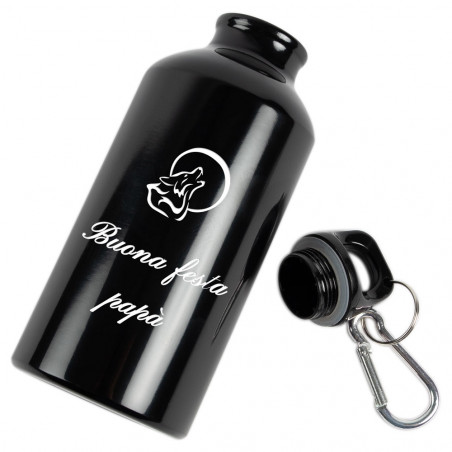 Bottiglia sportiva nera con moschettone personalizzabile Bottiglia sportiva nera con moschettone personalizzabile