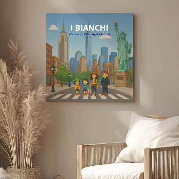 Quadro famiglia a New York personalizzato – Tela su misura unica
