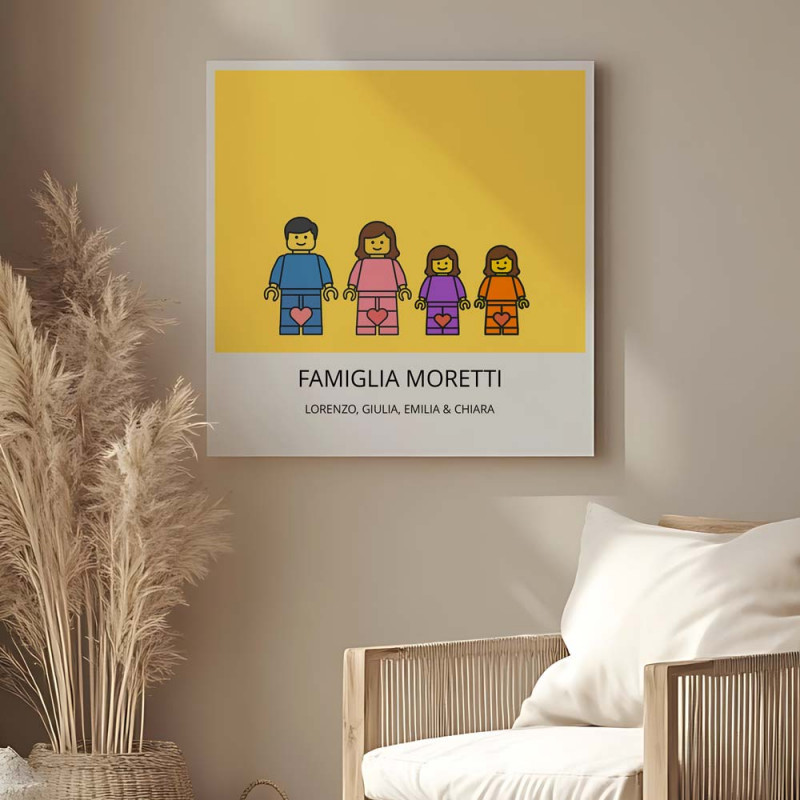Quadro famiglia stile figurine a mattoncini personalizzato – Tela su misura