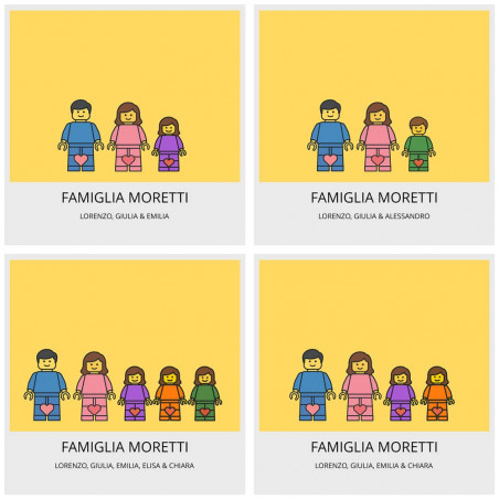 Quadro famiglia figurine a mattoncini