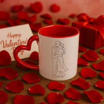 Tazza personalizzata coppia abbraccio minimalista con cuore