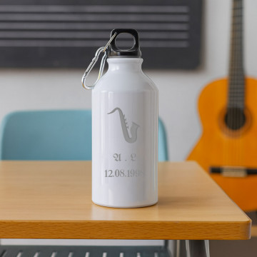 Borraccia sportiva in alluminio bianco inciso