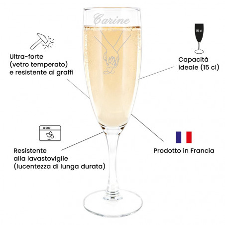 Flûte da champagne personalizzato – Mani intrecciate in stile minimalista
