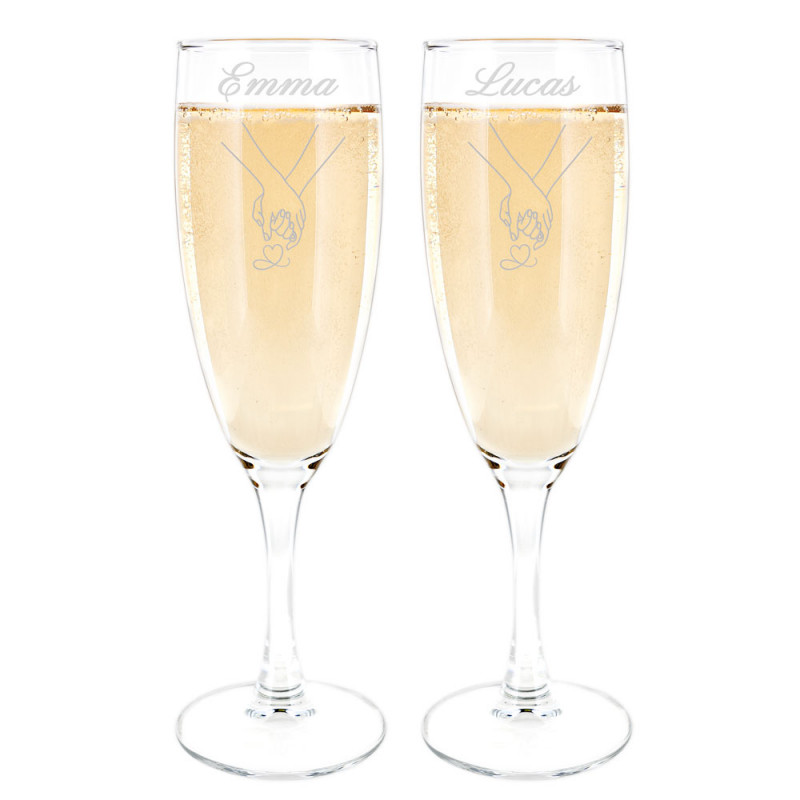 Coppia di flute personalizzati mani intrecciate