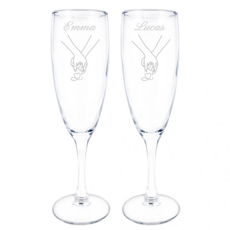 Coppia di flute personalizzati mani intrecciate